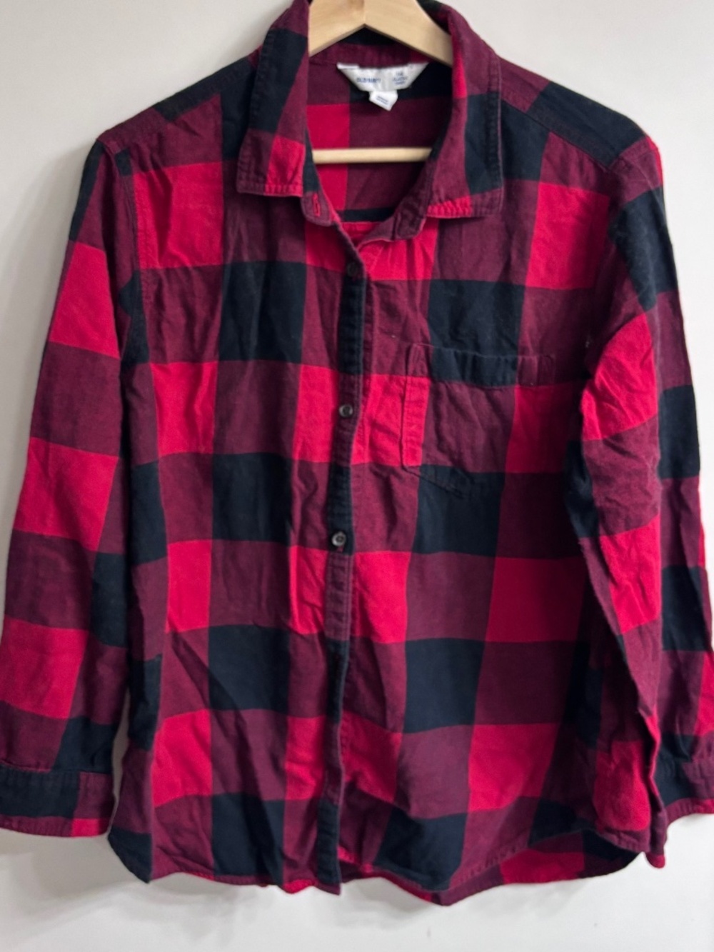 Old Navy Buffalo Plaid Flannel Shirt Red Black Button Up XL